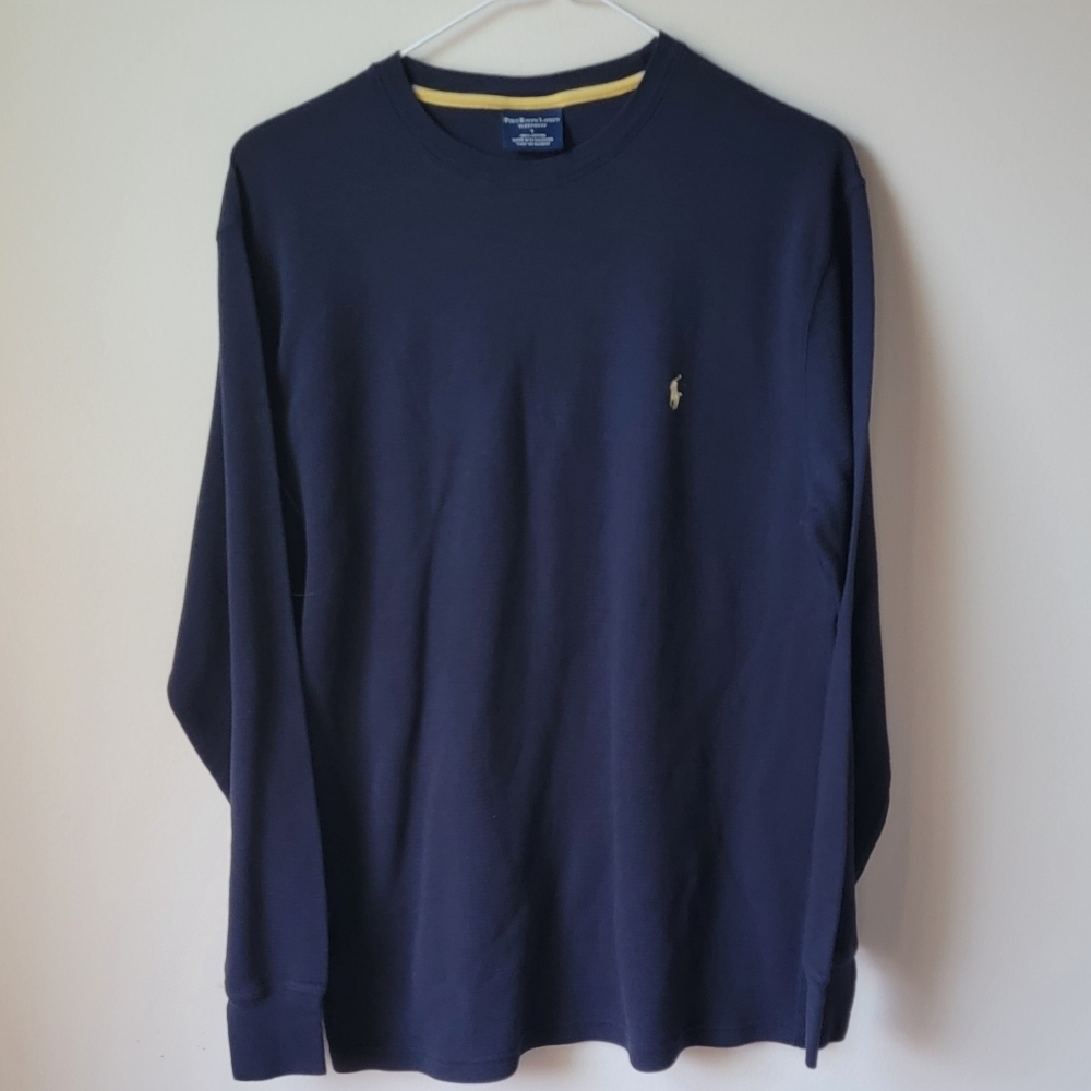 Polo Ralph Lauren navy blue waffle-knit long-sleeve T-shirt 100%cotton Size L